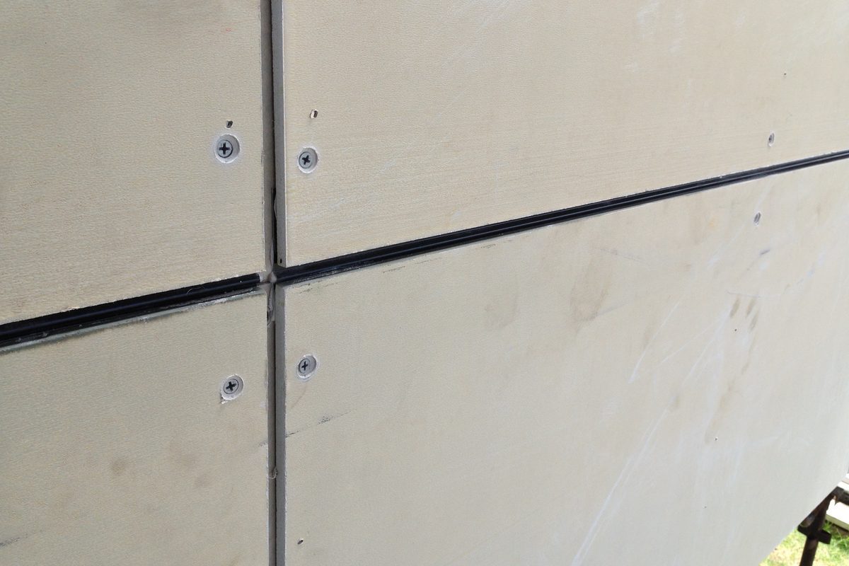 Fibre cement panel joins and fixings, close up