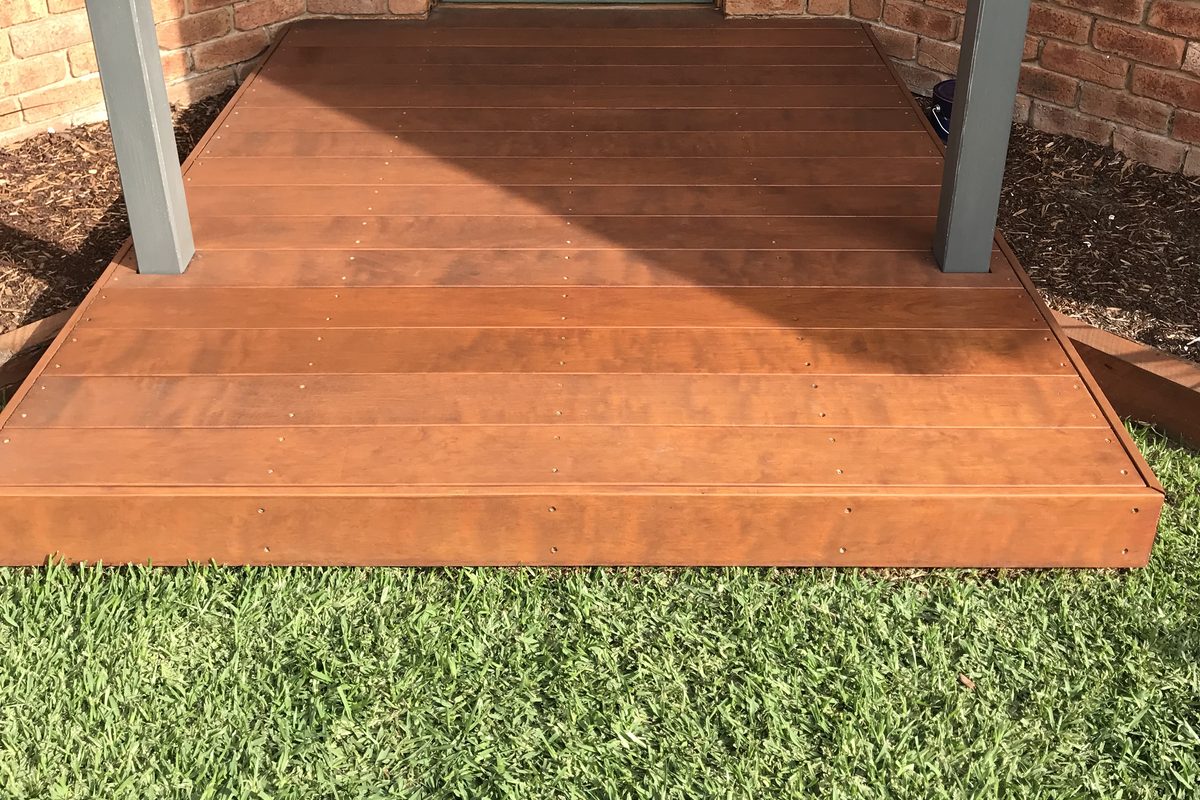 Small merbau landing deck at a back door, built and oiled by JFM